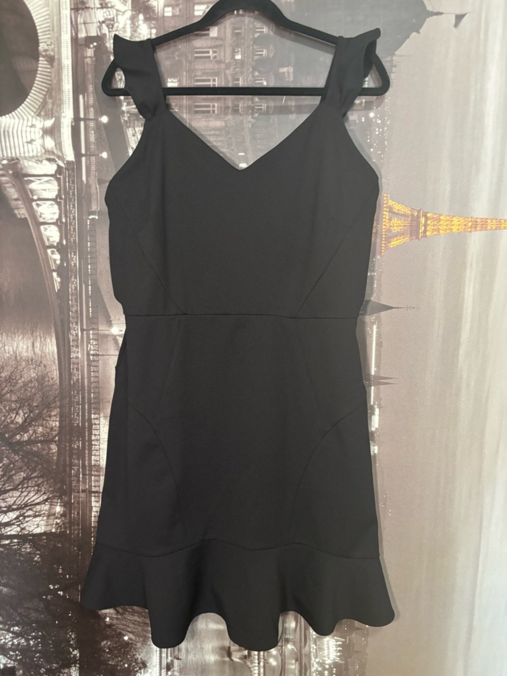Cocktail Simply Vera Vera Wang Black V-Neck Mini Dress with Ruffle Hem